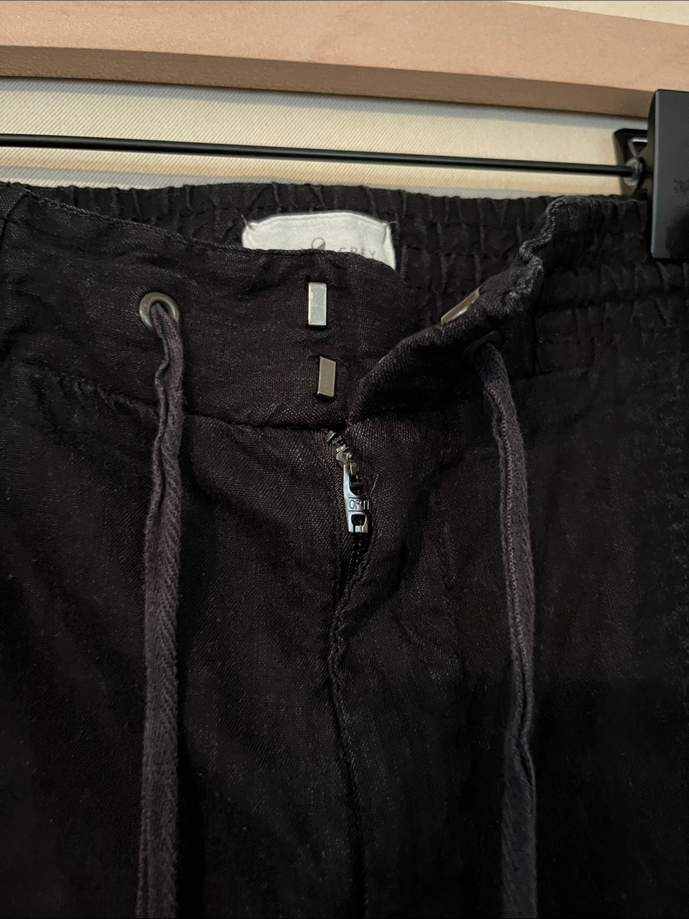 Lou and Grey Linen Blend Tapered Black Elastic Waist Drawstring Ankle Pants - Picture 3 of 6